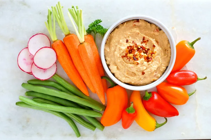 Bowl of hummus and fresh veggies