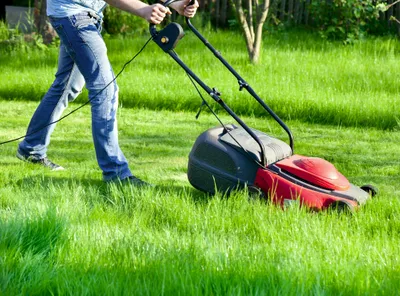 mowing lawn