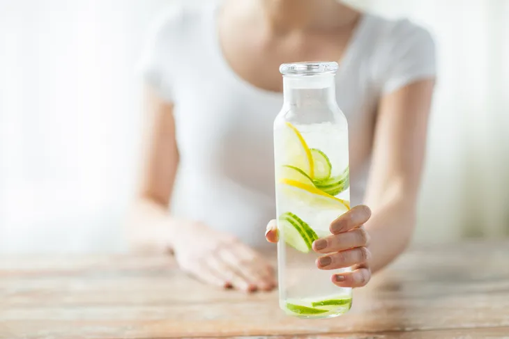 Bottle of lemon and cucumber water