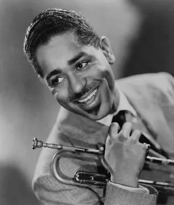 Dizzy Gillespie (1917-1993), African American jazz trumpeter. Headshot. 1955.