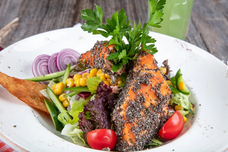 Chia seed-crusted salmon