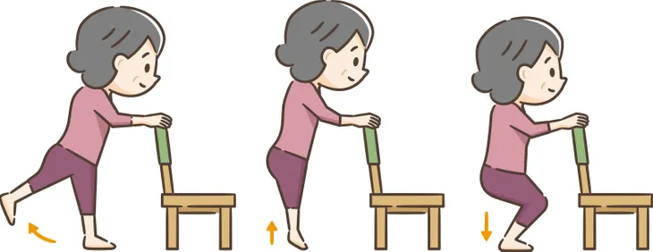 hip extensions while holding onto chair for support