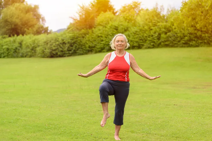 senior woman practising balance